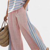 Николета - Комплект от ленен бамбук Дейзи Средиземноморски в нежно розов цвят с елегантни сини ивици