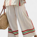 Десислава - Средиземноморски комплект Дейзи от бамбуков лен с елегантни червени и зелени ивици