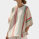 Десислава - Средиземноморски комплект Дейзи от бамбуков лен с елегантни червени и зелени ивици