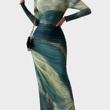 Теодора - Дълга удобна рокля с десен