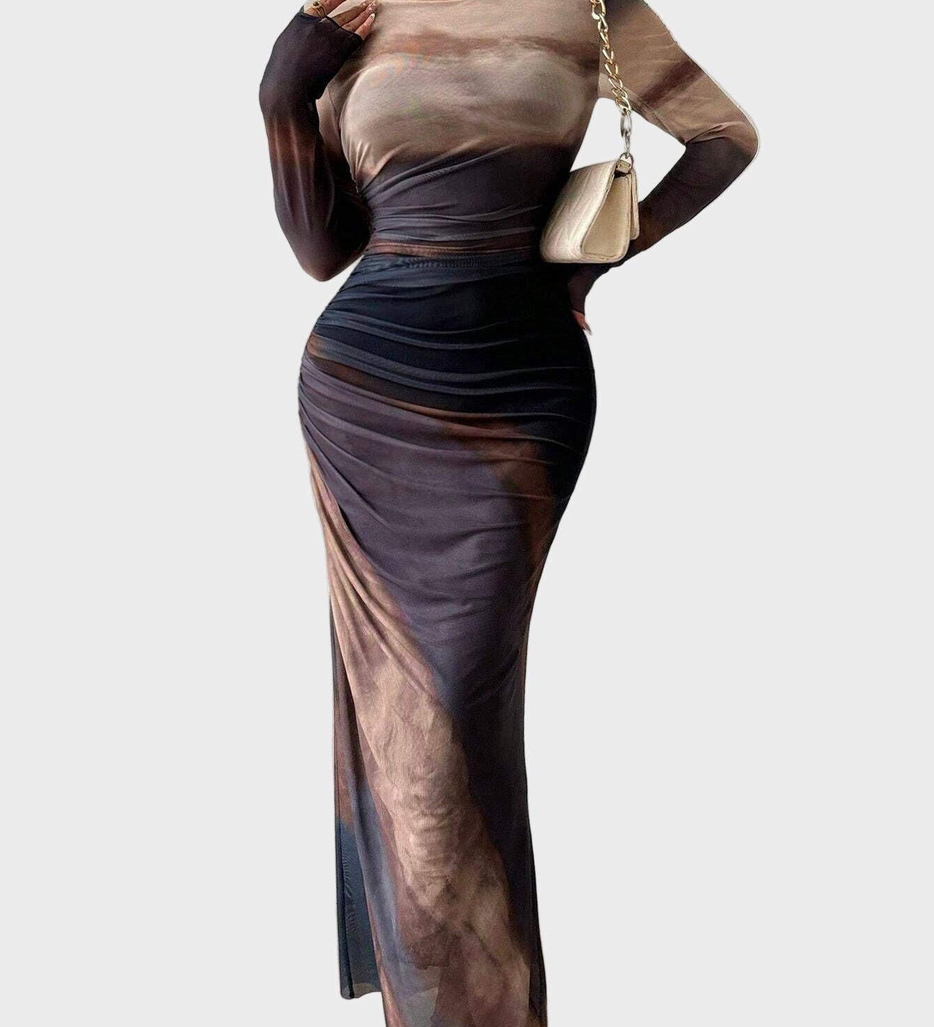 Теодора - Дълга удобна рокля с десен