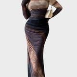 Теодора - Дълга удобна рокля с десен