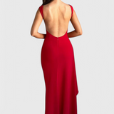 Ралица - Рокля от Сатен с Отворен Гръб и Голям Разрез