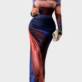 Теодора - Дълга удобна рокля с десен