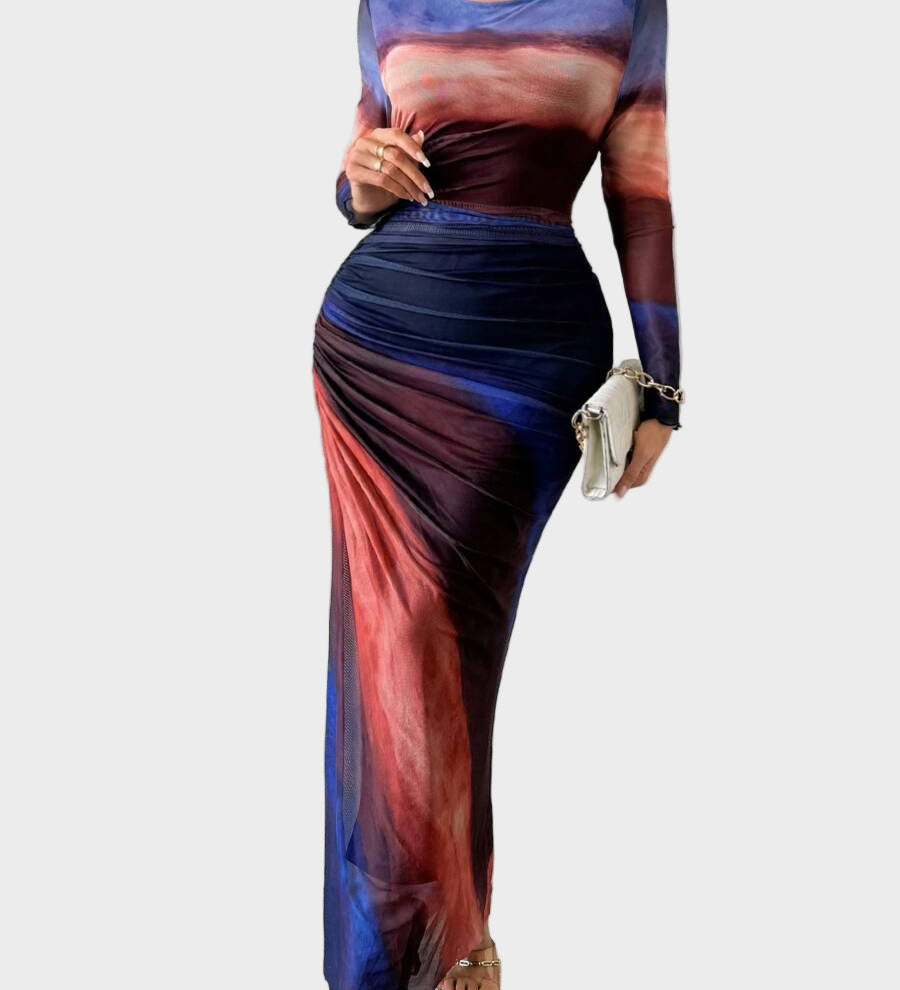 Теодора - Дълга удобна рокля с десен