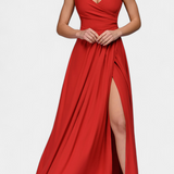 Теодора - Дълга Рокля с Драпиране Отпред и Прекрит Изрез