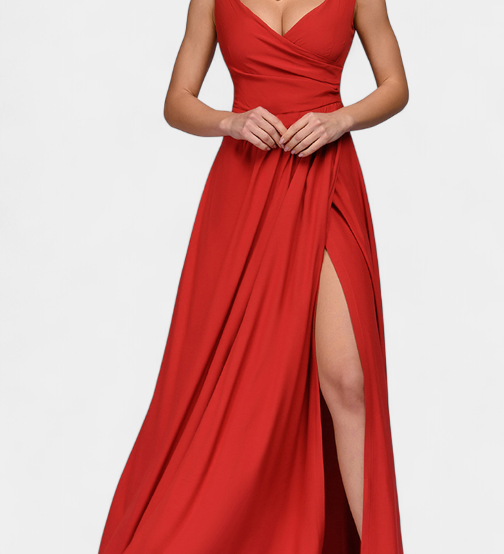 Теодора - Дълга Рокля с Драпиране Отпред и Прекрит Изрез