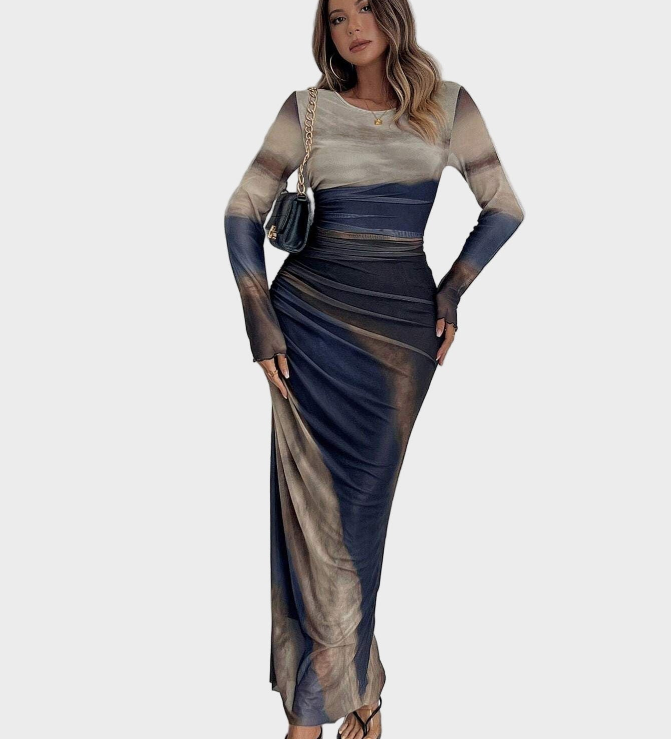 Теодора - Дълга удобна рокля с десен