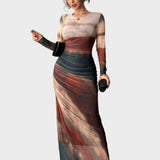 Теодора - Дълга удобна рокля с десен