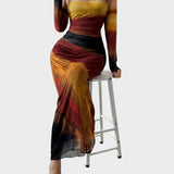 Теодора - Дълга удобна рокля с десен