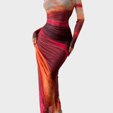 Теодора - Дълга удобна рокля с десен