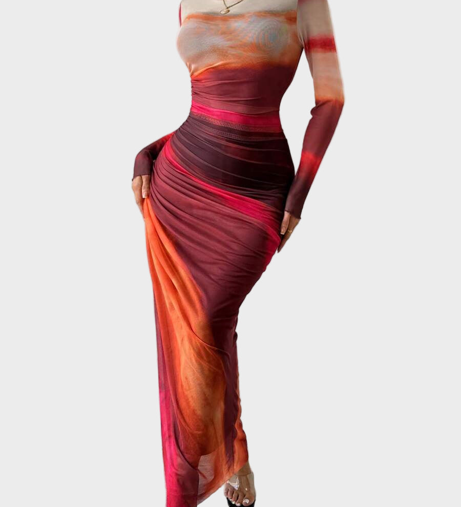 Теодора - Дълга удобна рокля с десен