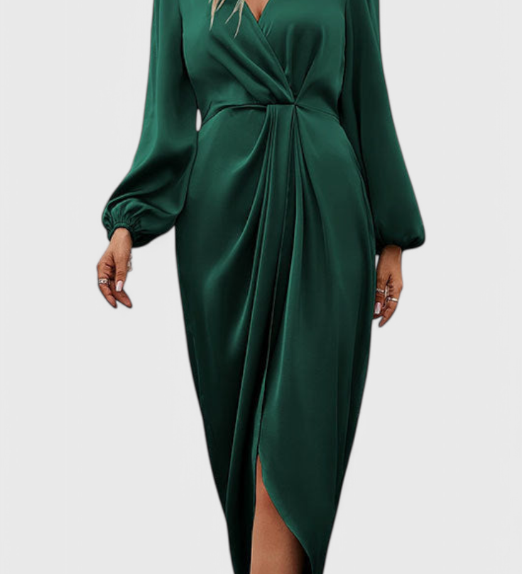 Даниела - Елегантна Дълга Рокля с V-Изрез и Страничен Разрез