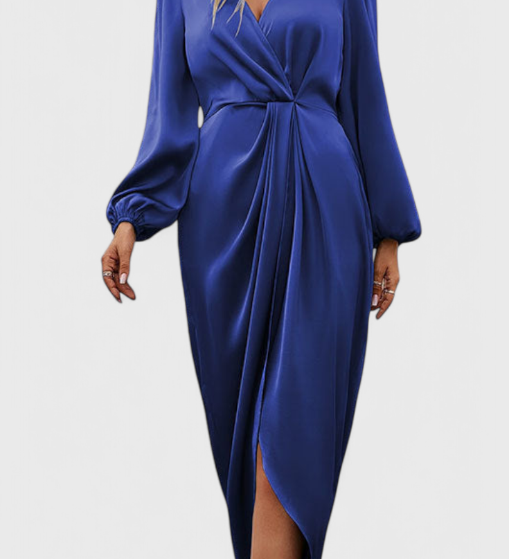 Даниела - Елегантна Дълга Рокля с V-Изрез и Страничен Разрез