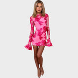 Ивета - Кратка цветна рокля с камбанести ръкави