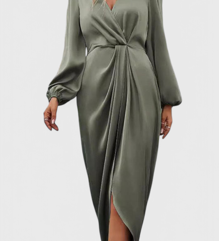 Даниела - Елегантна Дълга Рокля с V-Изрез и Страничен Разрез