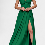 Теодора - Дълга Рокля с Драпиране Отпред и Прекрит Изрез