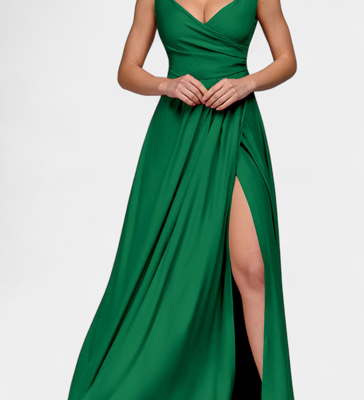 Теодора - Дълга Рокля с Драпиране Отпред и Прекрит Изрез