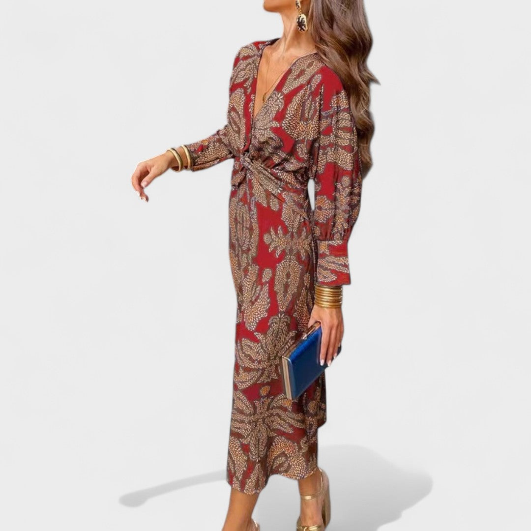 Калина - Миди рокля с V-образно деколте