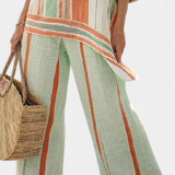 Даниела - Елегантен комплект от лен и бамбук с райета и асиметрична блуза и широки панталони за изтънчен стил