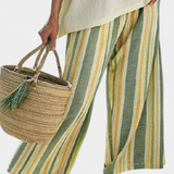 Гергана - Комплект Дейзи от бамбуков лен Средиземно море с маслинени райета за освежаващ и елегантен стил