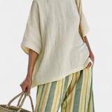 Гергана - Комплект Дейзи от бамбуков лен Средиземно море с маслинени райета за освежаващ и елегантен стил