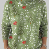Надежда - Коледен флорален пуловер с висока яка