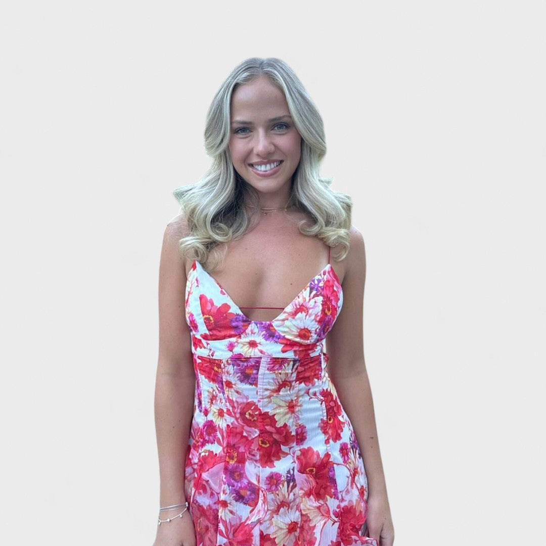 Елена - Дълга цветна рокля с волани