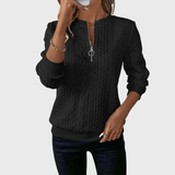 Виктория - Дамски пуловер с цип и плетен модел