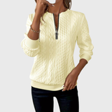 Виктория - Дамски пуловер с цип и плетен модел