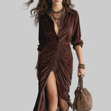 Любомира - Миди рокля от плисирано кадифе