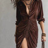 Любомира - Миди рокля от плисирано кадифе