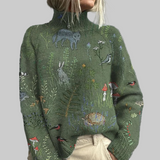 Надя - Топъл флорален пуловер с висока яка