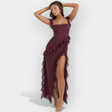 Гергана - Рокля с Разкроен Дол и Регулируеми Волани