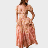 Мария - Цветна рокля в коралов цвят