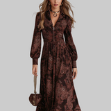 Любомира - Миди рокля с пайсли и цип на врата