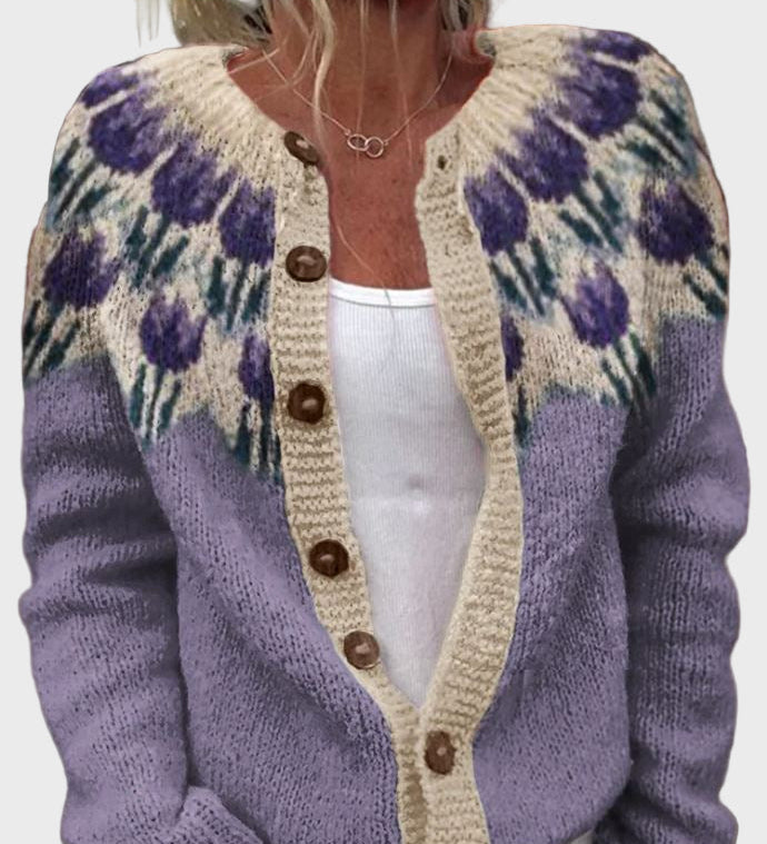 Гергана - Плетен Жилетка с Цветен Узор