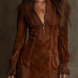 Лилия - Мини суедово рокля Aurora с дантела