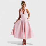 Десислава - Миди рокля с халтер деколте