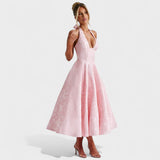 Десислава - Миди рокля с халтер деколте