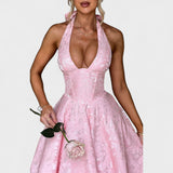 Десислава - Миди рокля с халтер деколте