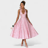 Десислава - Миди рокля с халтер деколте