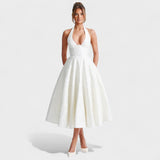 Десислава - Миди рокля с халтер деколте