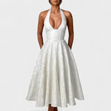 Десислава - Миди рокля с халтер деколте