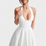 Десислава - Миди рокля с халтер деколте