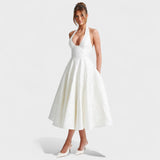 Десислава - Миди рокля с халтер деколте