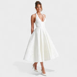 Десислава - Миди рокля с халтер деколте