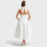 Десислава - Миди рокля с халтер деколте