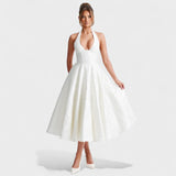 Десислава - Миди рокля с халтер деколте