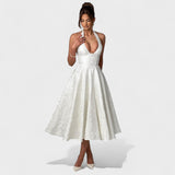 Десислава - Миди рокля с халтер деколте